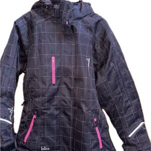 CASTLE SNOWMOBILE JACKET XL PINK AND BLACK PLAID CASTLE SNOWBOARDING COAT
